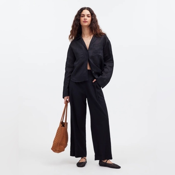 Madewell Tall Pull-On Straight Crop Pants in Linen Blend NP856 - Picture 1 of 5